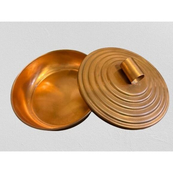 Made in USA Vintage Copper Covered Dish Round by Quincy Craftsmen  Marked 7" - Picture 8 of 12